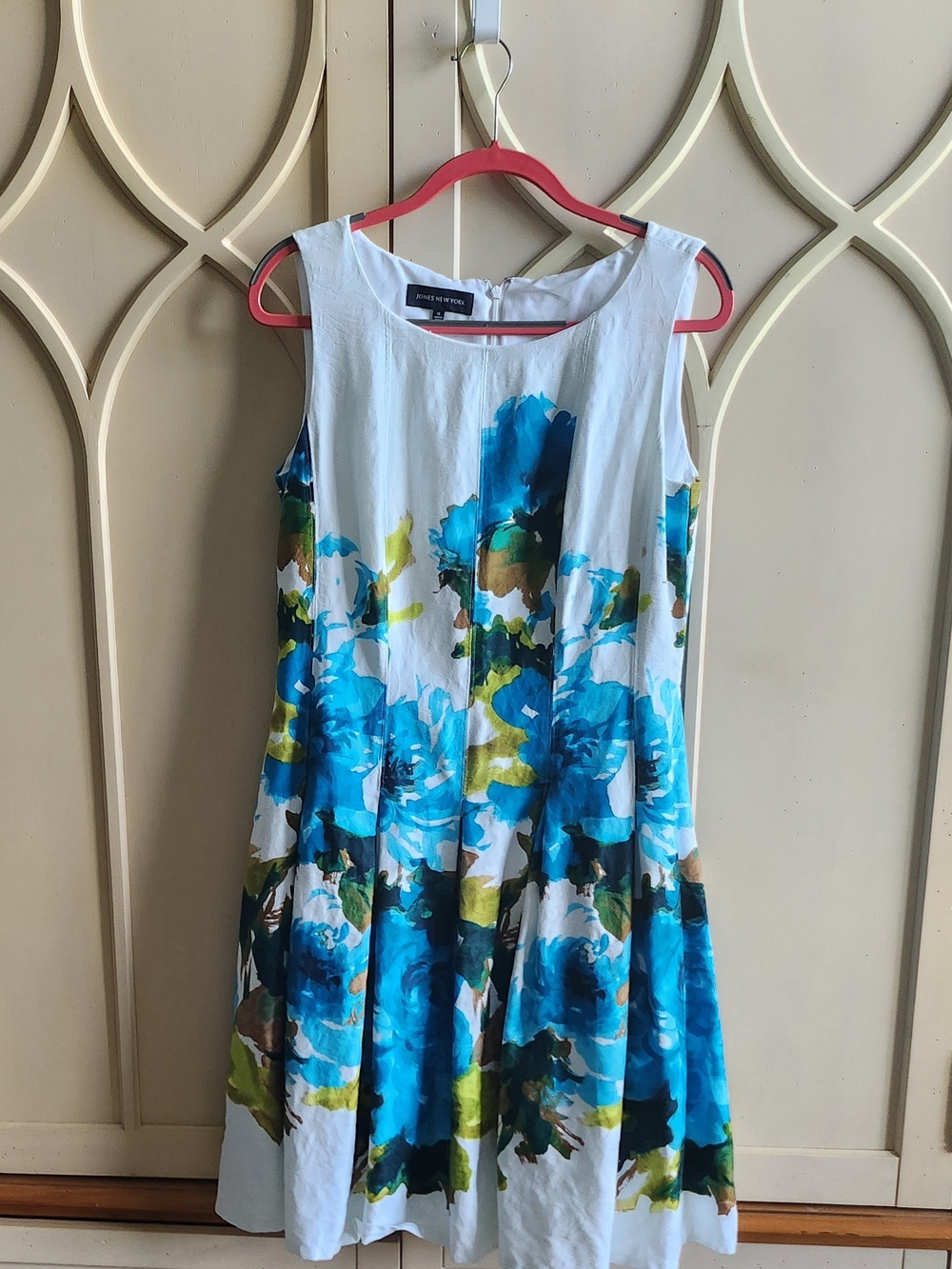 Jones New York White Dress with Blue Floral Accents